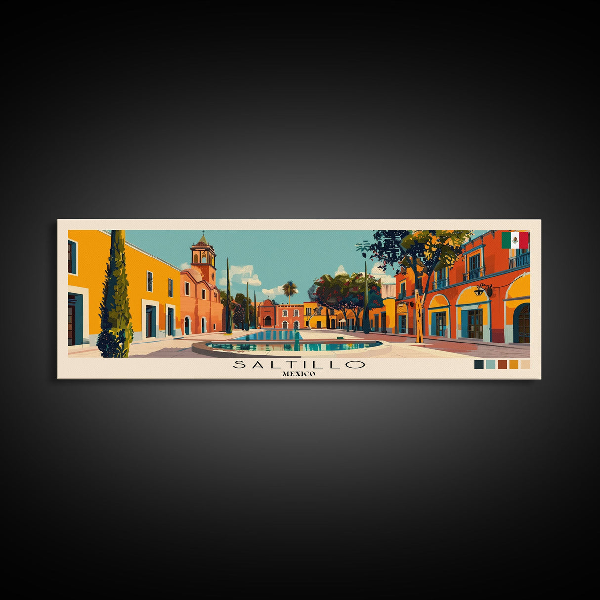 Saltillo, Mexico Panoramic Canvas Print, Saltillo, Mexico Painting, Mexico Art, Saltillo Travel Poster, Travel Art, Housewarming Gift