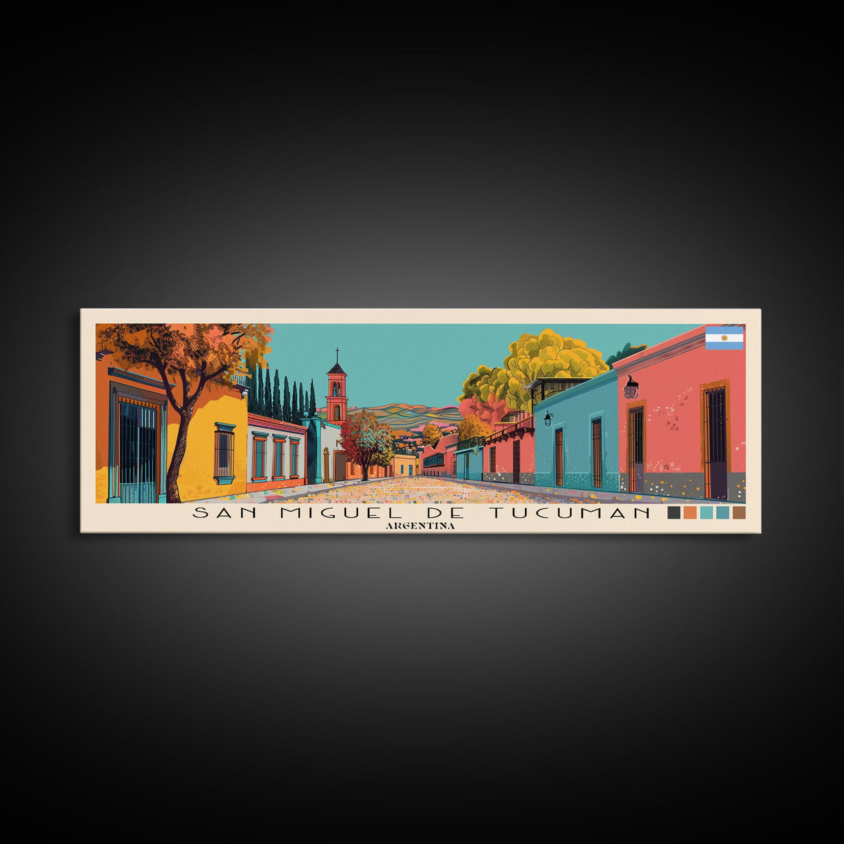 San Miguel de Tucuman, Argentina Panoramic Canvas Print, San Miguel de Tucuman, Argentina Painting, Argentina Art, San Miguel de Tucuman Travel Poster, Travel Art, Guest Room Painting