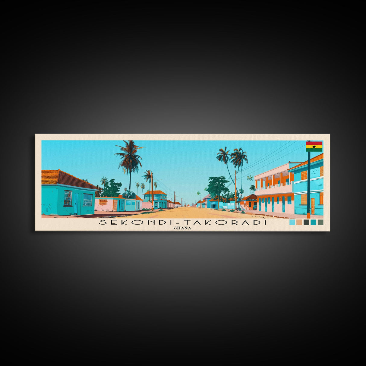 Sekondi-Takoradi, Ghana Panoramic Canvas Print, Sekondi-Takoradi, Ghana Painting, Ghana Art, Sekondi-Takoradi Travel Poster, Travel Art, Guest Room Painting