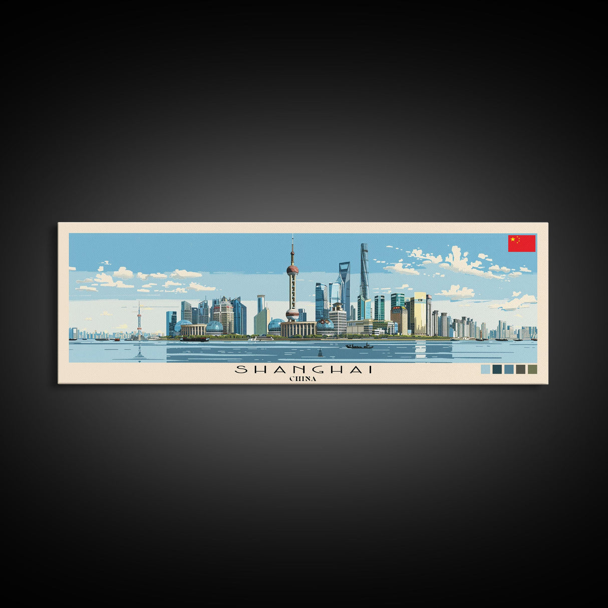 Shanghai, China Panoramic Canvas Print, Shanghai, China Painting, China Art, Shanghai Travel Poster, Travel Art, Housewarming Gift