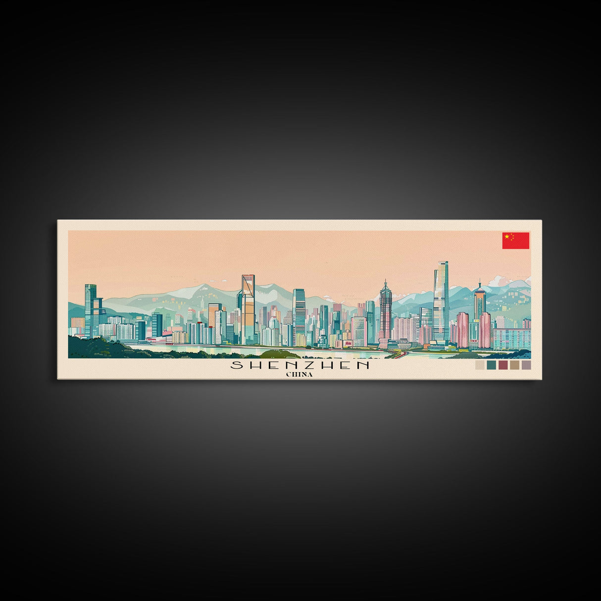 Shenzhen, China Panoramic Canvas Print, Shenzhen, China Painting, China Art, Shenzhen Travel Poster, Travel Art, Living Room Painting