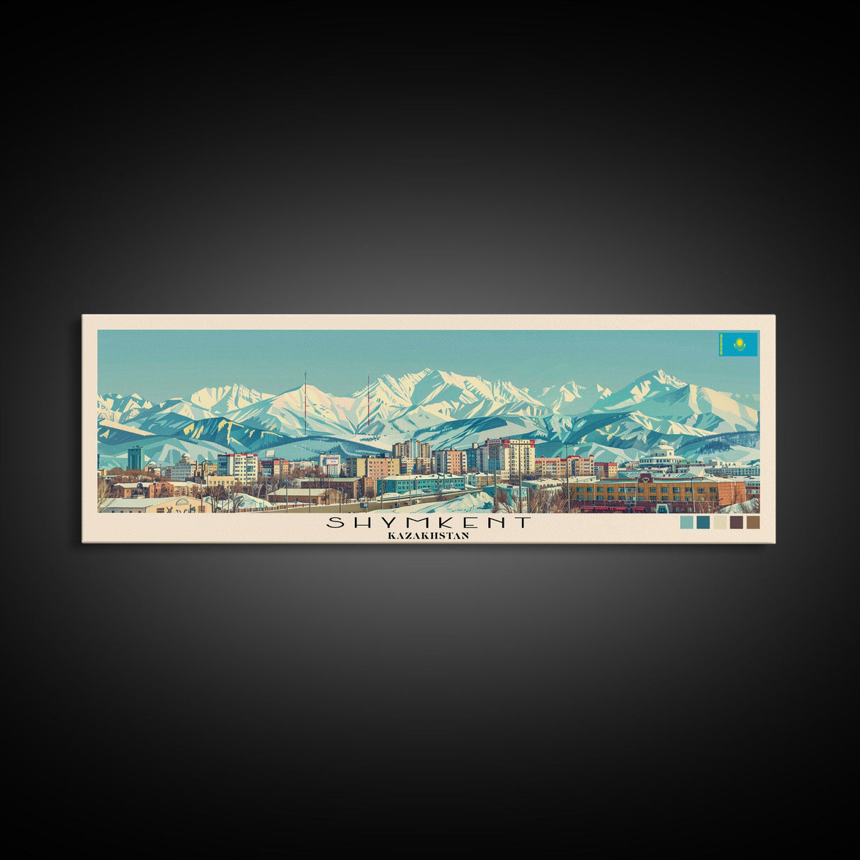 Shymkent, Kazakhstan Panoramic Canvas Print, Shymkent, Kazakhstan Painting, Kazakhstan Art, Shymkent Travel Poster, Travel Art, Guest Room Painting