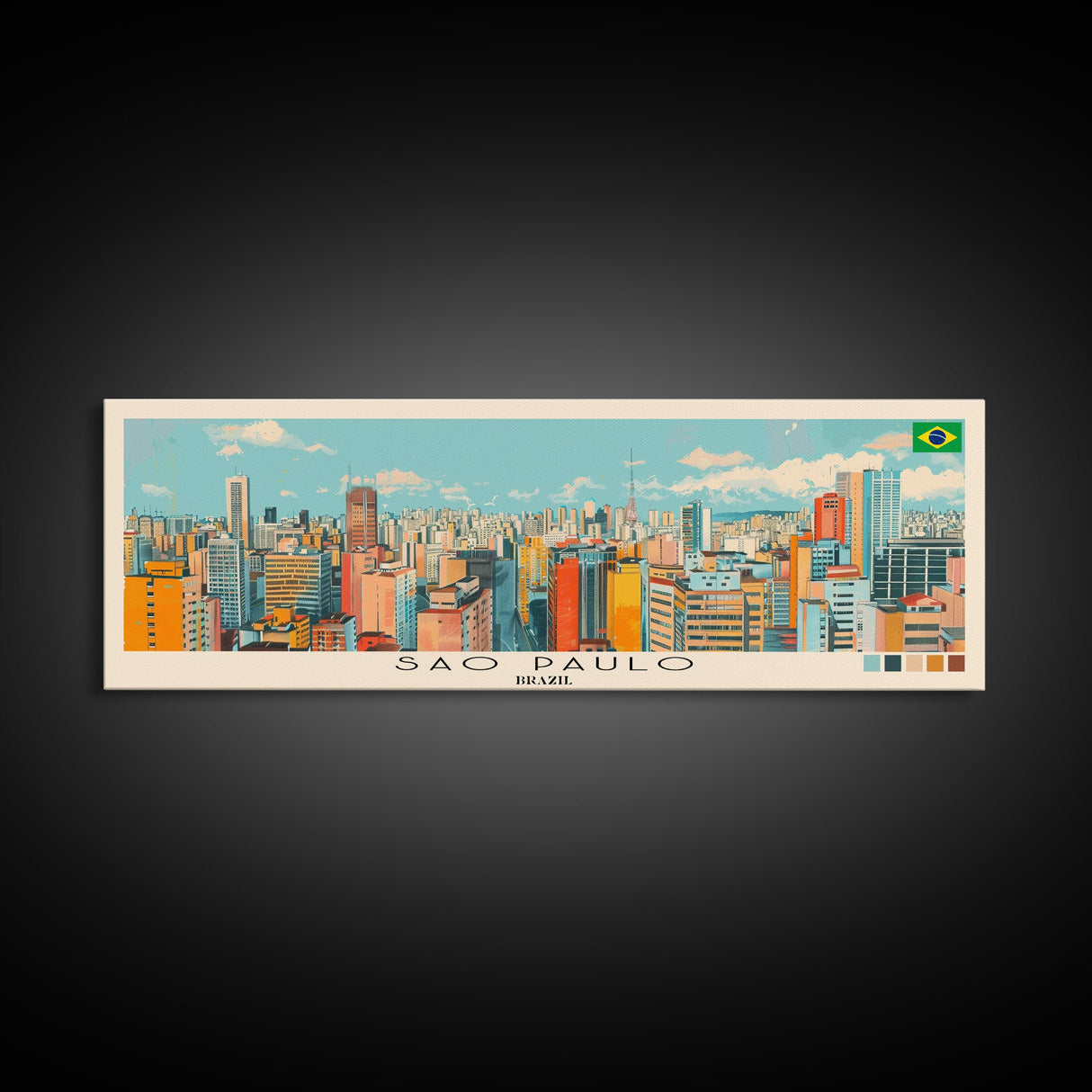 Sao Paulo, Brazil Panoramic Canvas Print, Sao Paulo, Brazil Painting, Brazil Art, Sao Paulo Travel Poster, Travel Art, Vacation Gift