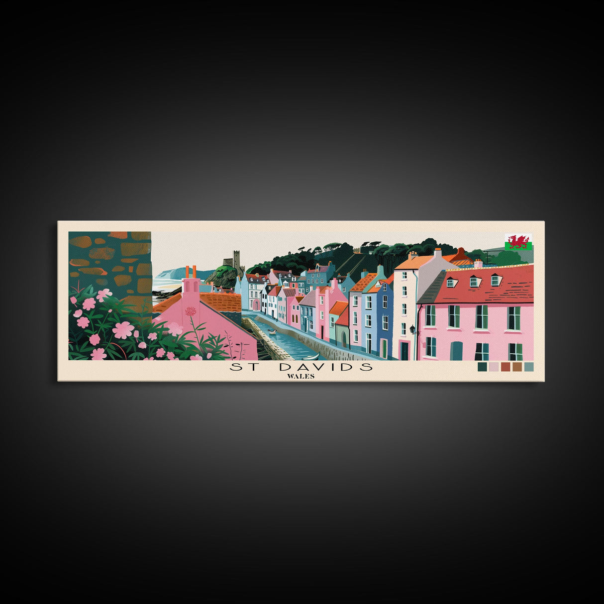 St Davids, Wales Panoramic Canvas Print, St Davids, Wales Painting, Wales Art, St Davids Travel Poster, Travel Art, Living Room Painting