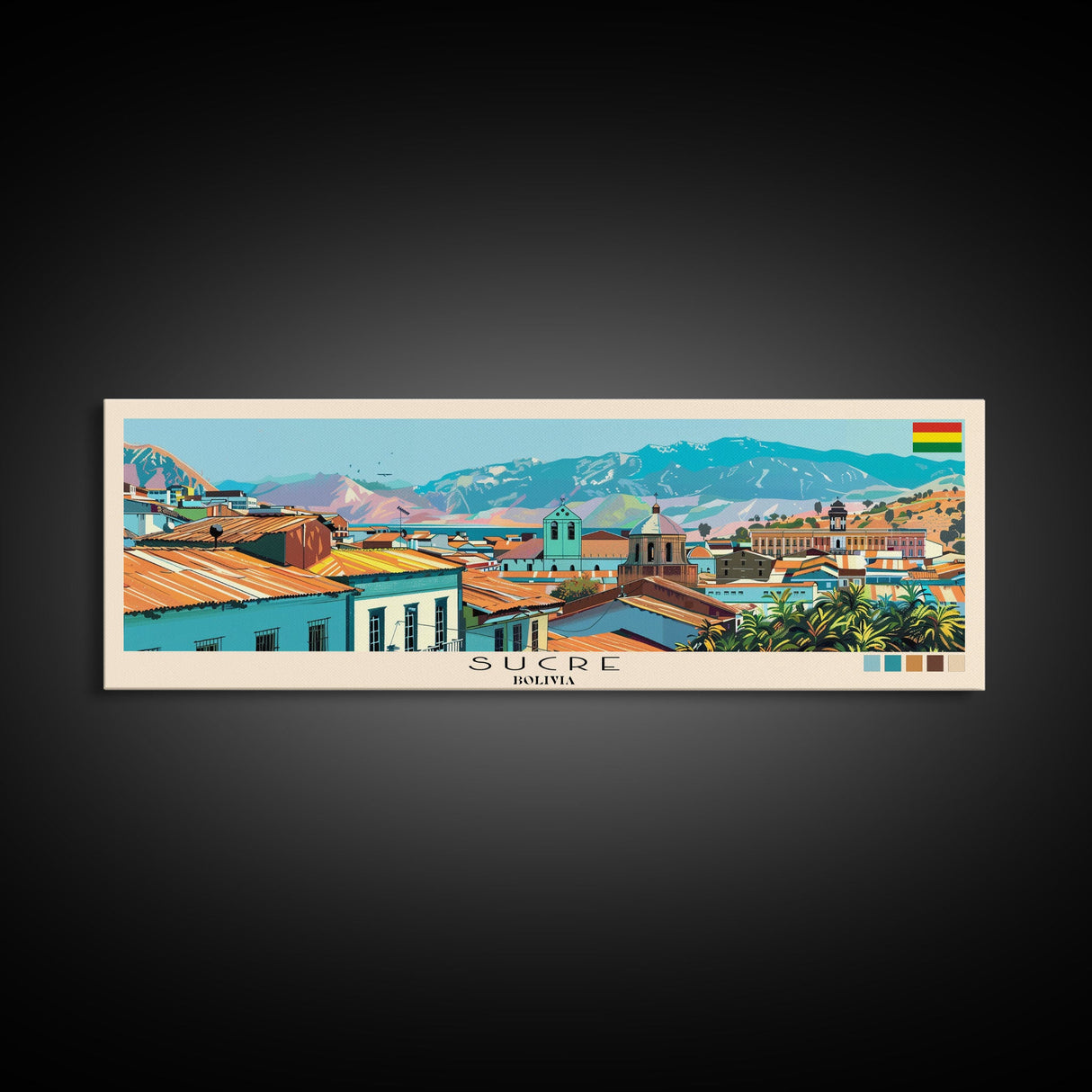 Sucre, Bolivia Panoramic Canvas Print, Sucre, Bolivia Painting, Bolivia Art, Sucre Travel Poster, Travel Art, Guest Room Painting