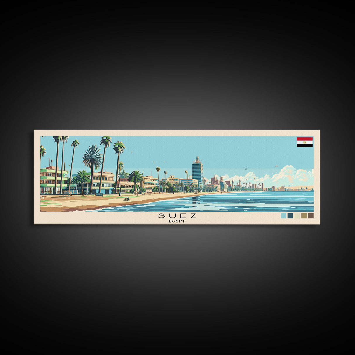 Suez, Egypt Panoramic Canvas Print, Suez, Egypt Painting, Egypt Art, Suez Travel Poster, Travel Art, Vacation Gift