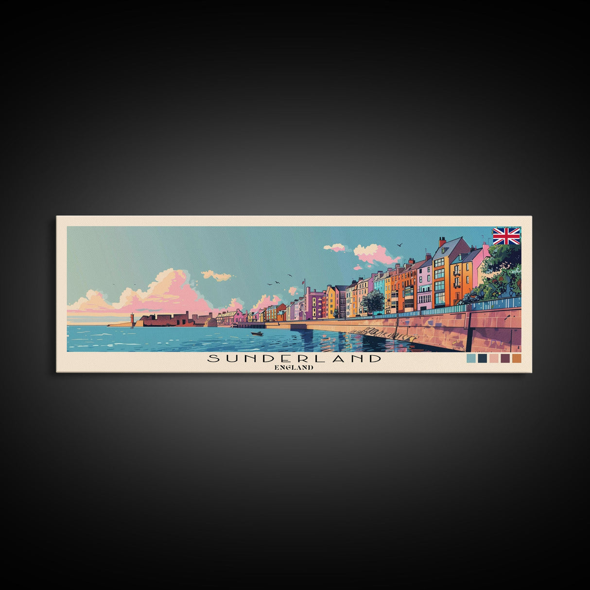 Sunderland, England Panoramic Canvas Print, Sunderland, England Painting, England Art, Sunderland Travel Poster, Travel Art, Housewarming Gift