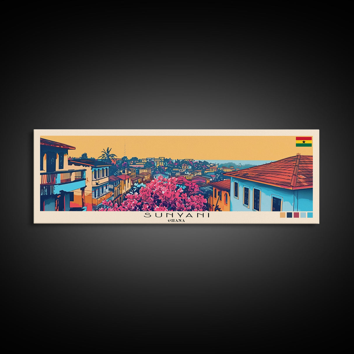 Sunyani, Ghana Panoramic Canvas Print, Sunyani, Ghana Painting, Ghana Art, Sunyani Travel Poster, Travel Art, Guest Room Painting