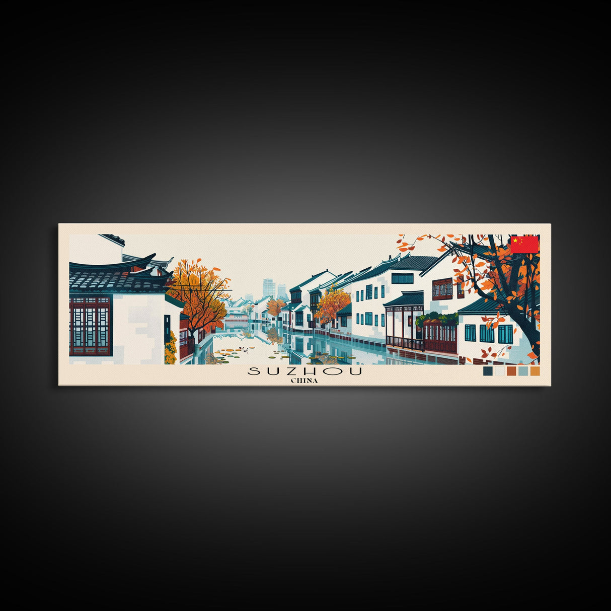 Suzhou, China Panoramic Canvas Print, Suzhou, China Painting, China Art, Suzhou Travel Poster, Travel Art, Living Room Painting