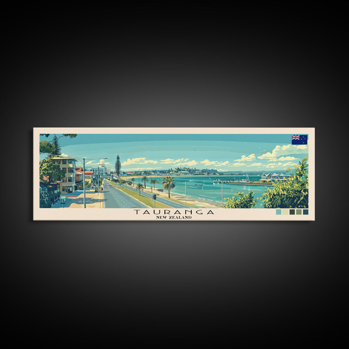 Tauranga, New Zealand Panoramic Canvas Print, Tauranga, New Zealand Painting, New Zealand Art, Tauranga Travel Poster, Travel Art, Guest Room Painting