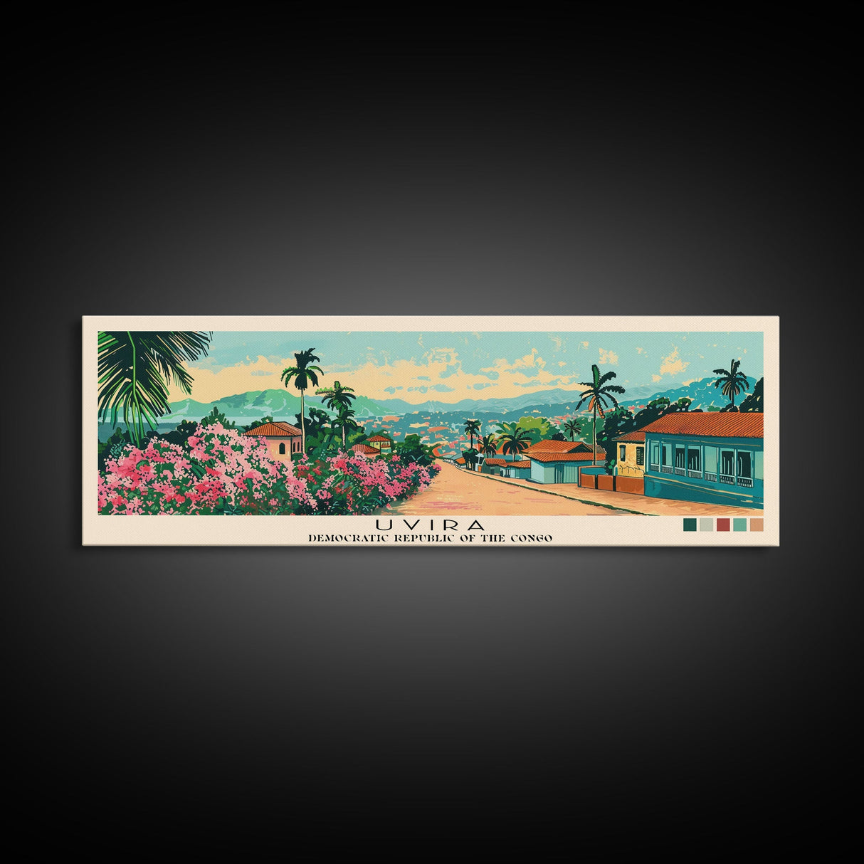 Uvira, Congo Panoramic Canvas Print, Uvira, Congo Painting, Congo Art, Uvira Travel Poster, Travel Art, Guest Room Painting