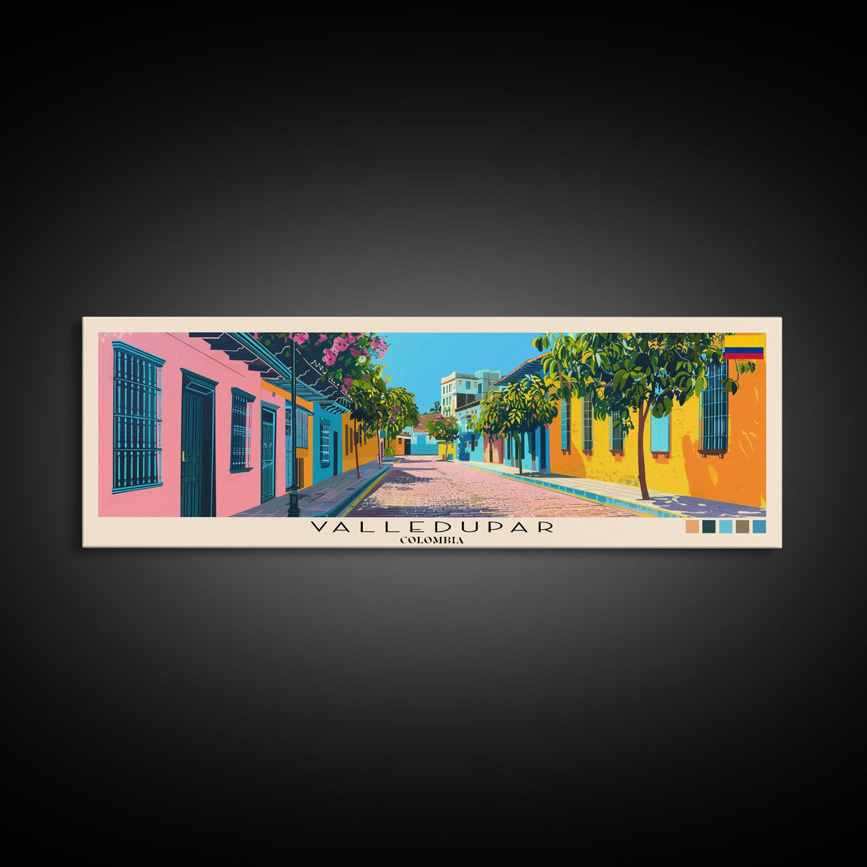 Valledupar, Colombia Panoramic Canvas Print, Valledupar, Colombia Painting, Colombia Art, Valledupar Travel Poster, Travel Art, Vacation Gift