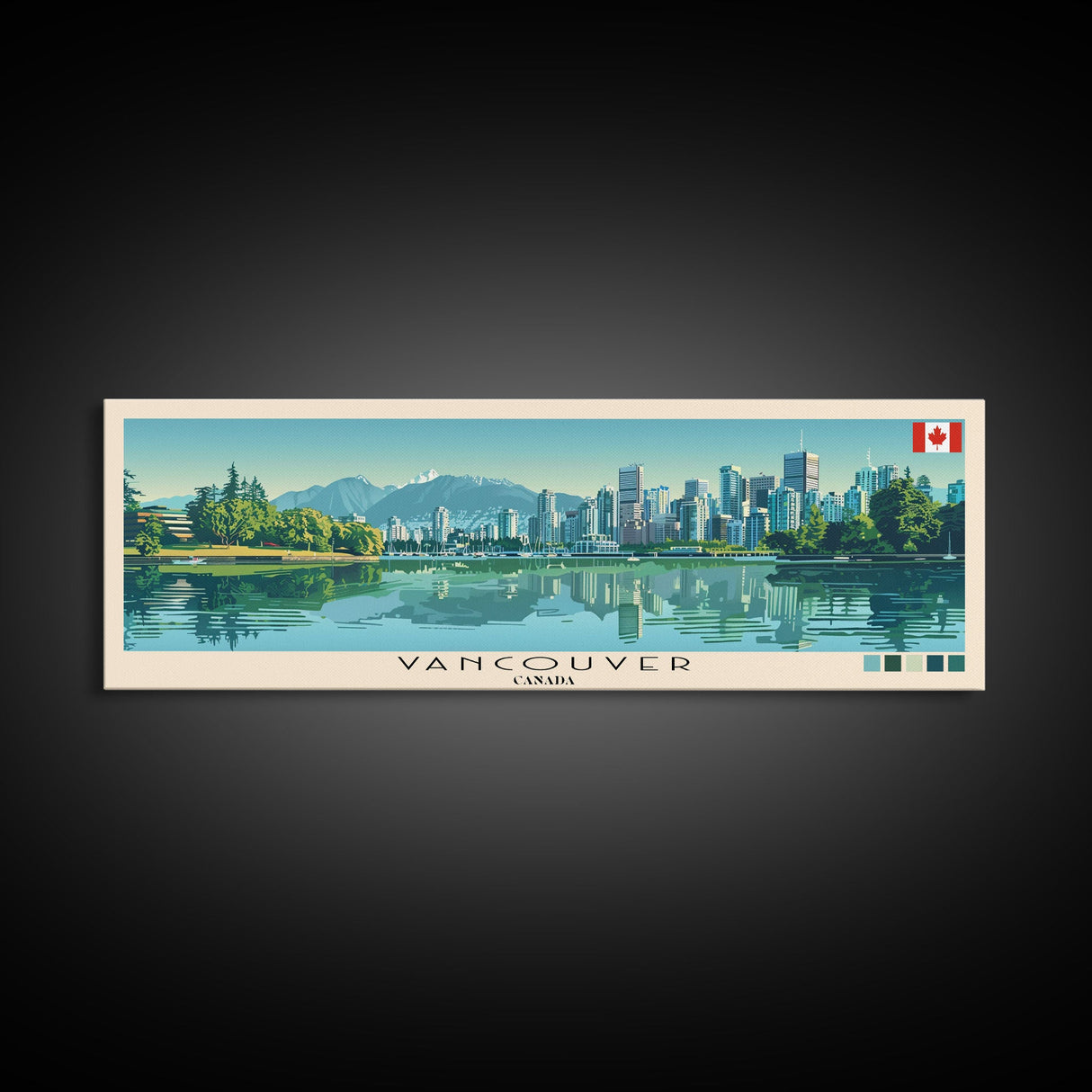 Vancouver, Canada Panoramic Canvas Print, Vancouver, Canada Painting, Canada Art, Vancouver Travel Poster, Travel Art, Housewarming Gift