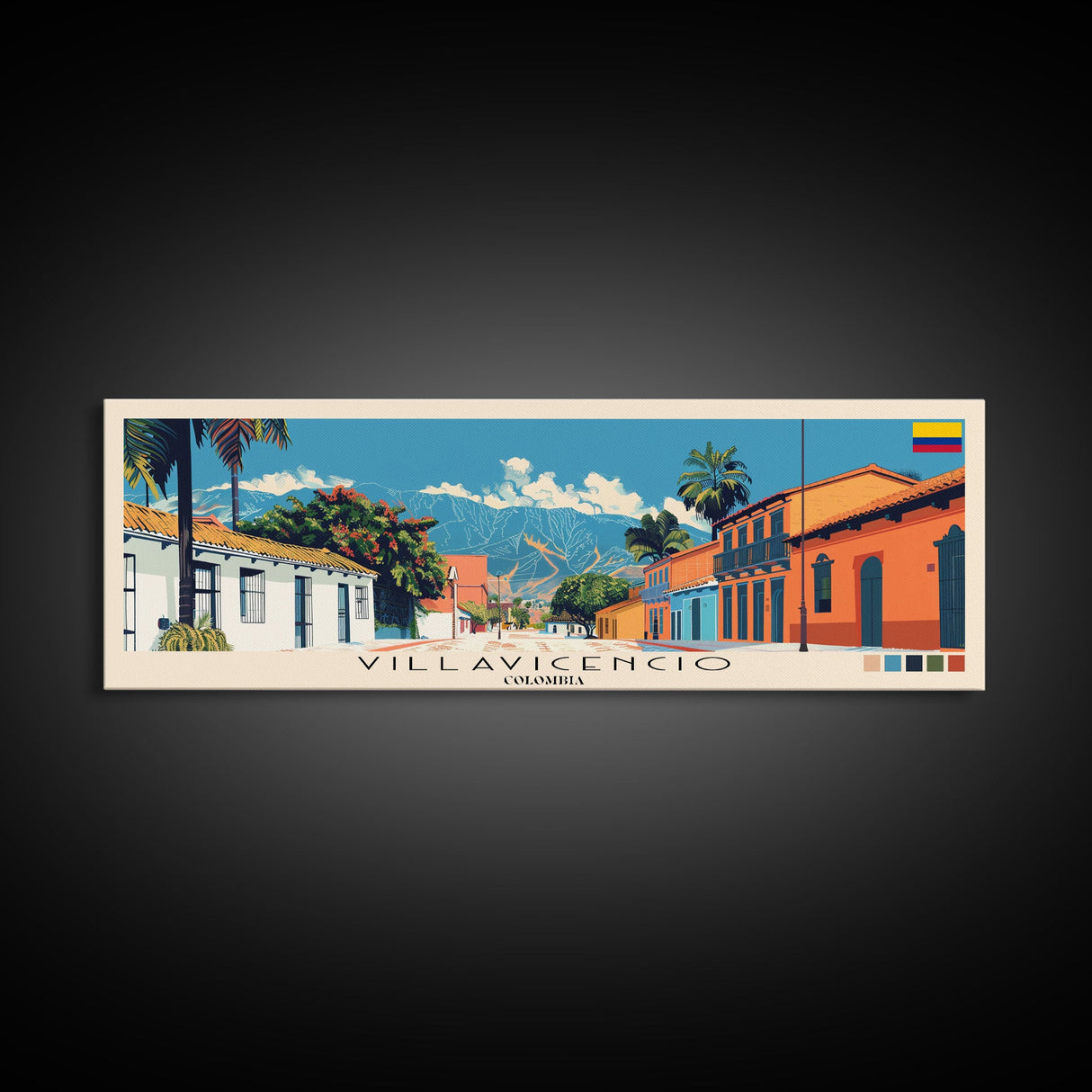 Villavicencio, Colombia Panoramic Canvas Print, Villavicencio, Colombia Painting, Colombia Art, Villavicencio Travel Poster, Travel Art, Guest Room Painting