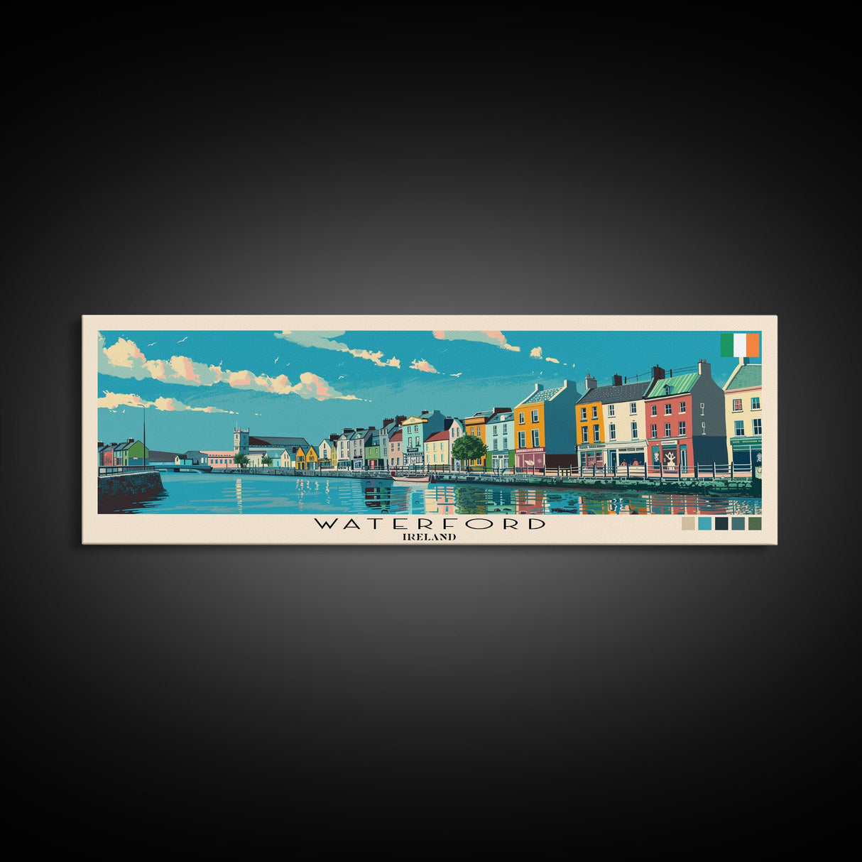 Waterford, Ireland Panoramic Canvas Print, Waterford, Ireland Painting, Ireland Art, Waterford Travel Poster, Travel Art, Housewarming Gift