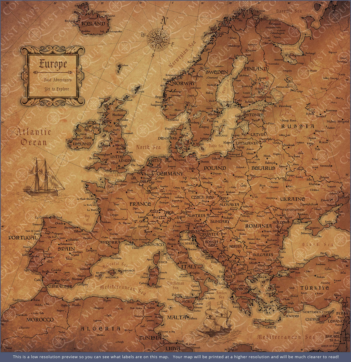 Push Pin Europe Map Pin Board - Golden Aged - Pins Included!