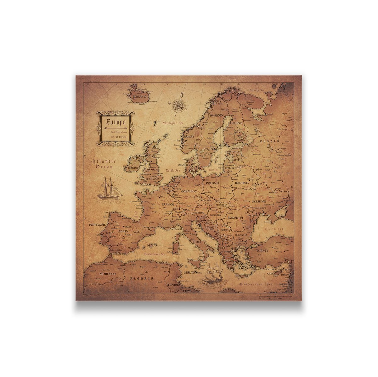 Push Pin Europe Map Pin Board - Golden Aged - Pins Included!