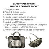 Laptop Case 13", Handle & Charger Pocket, Gingham