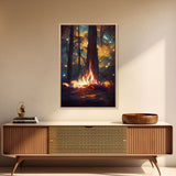 Abstract Campfire Art, Framed Canvas Print, Ready To Hang Framed Wall Art, Living Room Wall Hanging