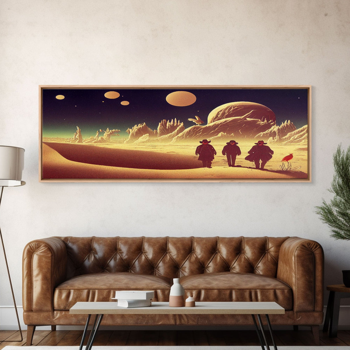 Space Cowboys, Psychedelic Scifi Art, Wall Decor, Ready To Hang Framed Canvas Print, Oversize Panoramic Mancave Art