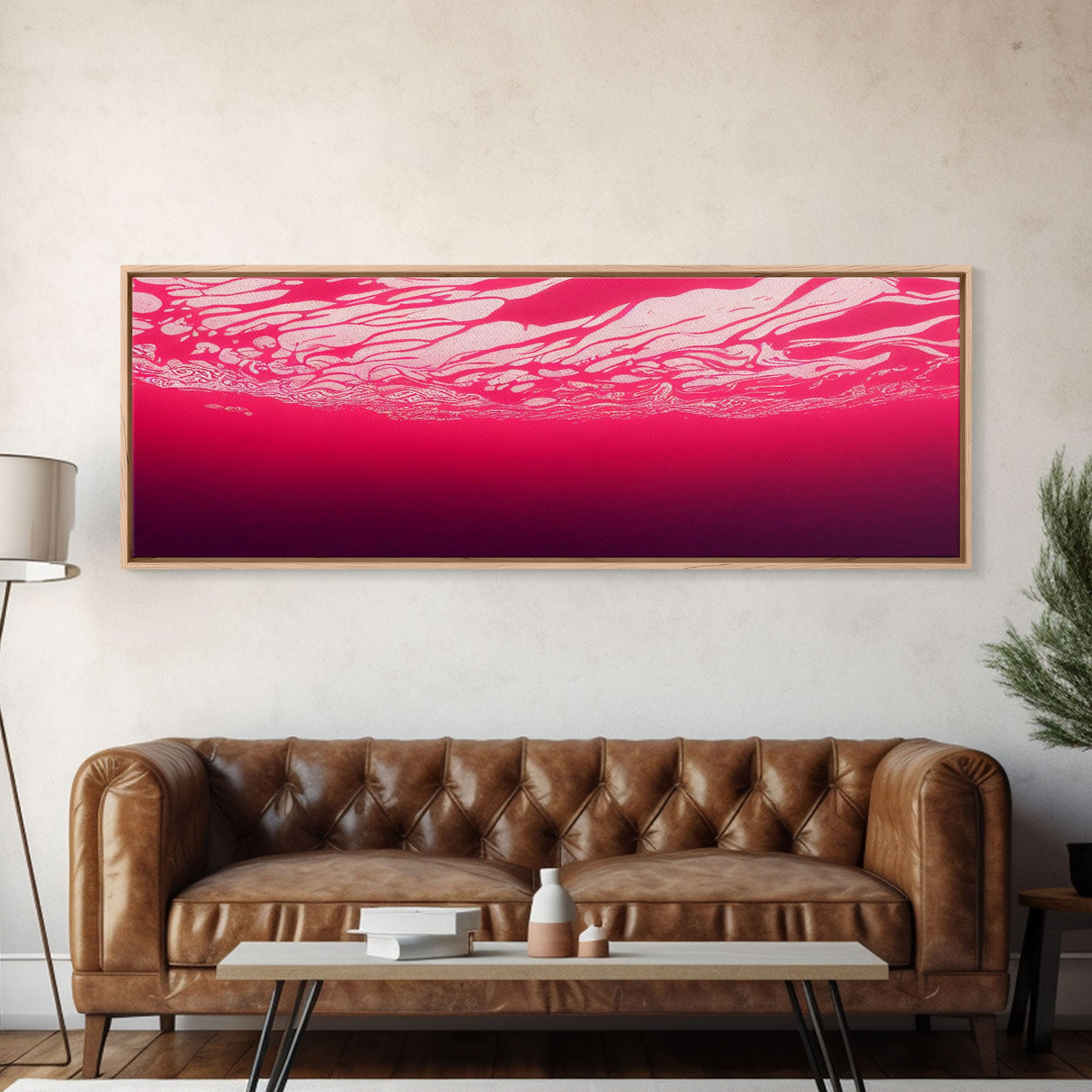 Beneath a pink ocean, cool abstract art fuchsia, Framed Canvas Print, Ready To Hang Wall Art, Framed Wall Art