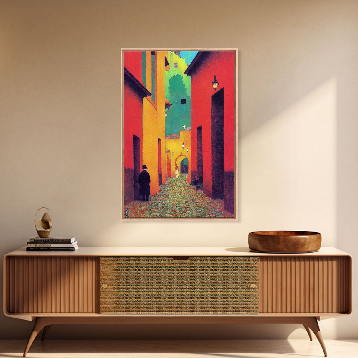 Surrealist Colorful City, Geometric Abstract Art, framed canvas print wall art