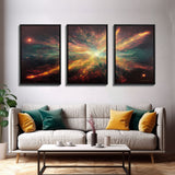 Galaxy Full of Stars, Pixel Space Art, Pixel Art, 3 piece wall art, 3 piece canvas, unique colorful living room wall art