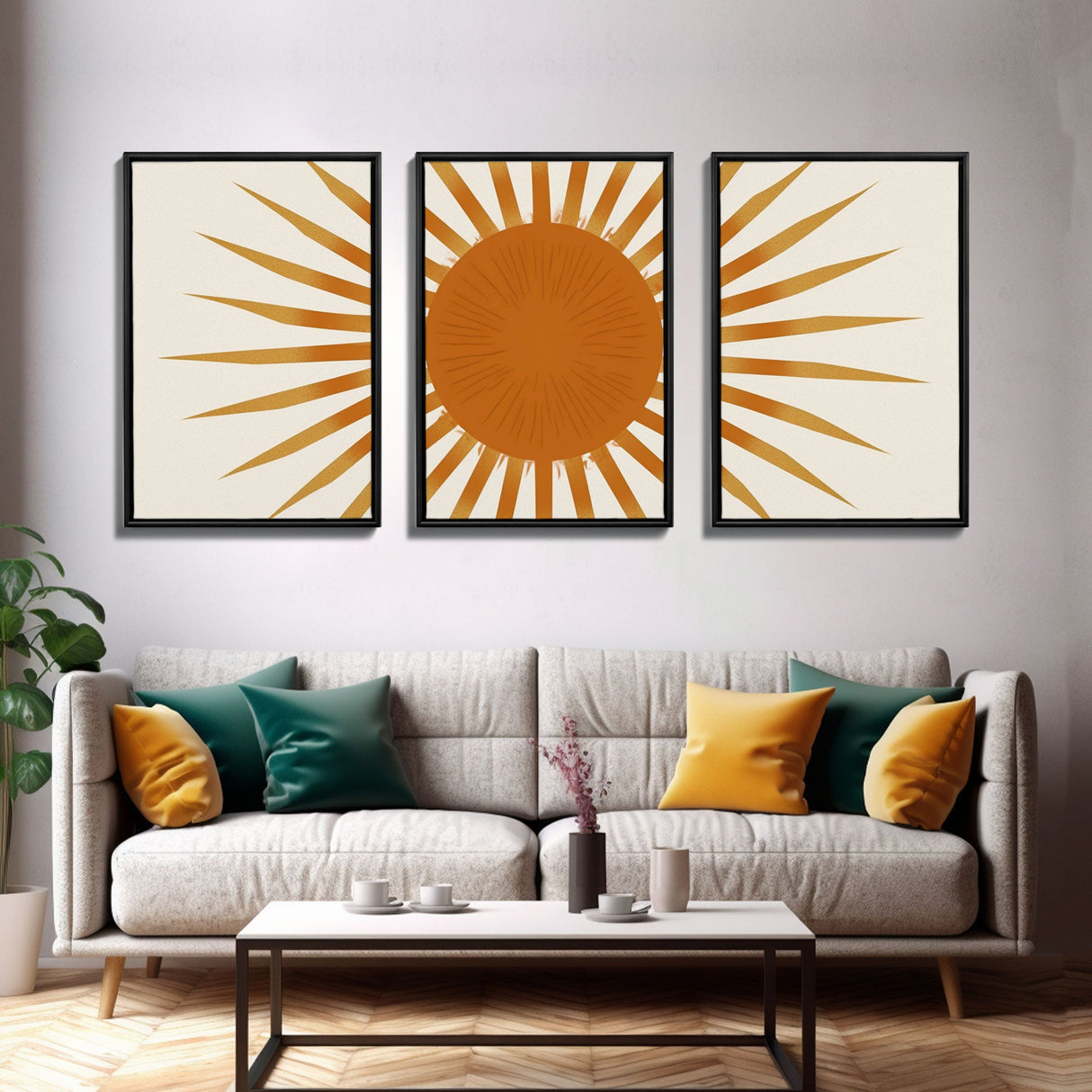 Glamorous Sunburst Wall Art, Art Deco, Framed Canvas Print, Starburst Print, Atomic Age Art, Gold Sun Art, Wall Decor, Home Decor