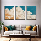 Framed Canvas Wall Art Set of 3 Pastel Clouds, Navy Blue Sky, Nature Landscape Prints, Minimalist Modern Art Nature Boho Wall Decor