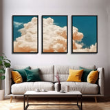 Clouds On Canvas, Framed Wall Art Set of 3 Pastel Cloud Navy Blue Sky Nature Landscape Prints Minimalist Modern Art Nature Wall Decor