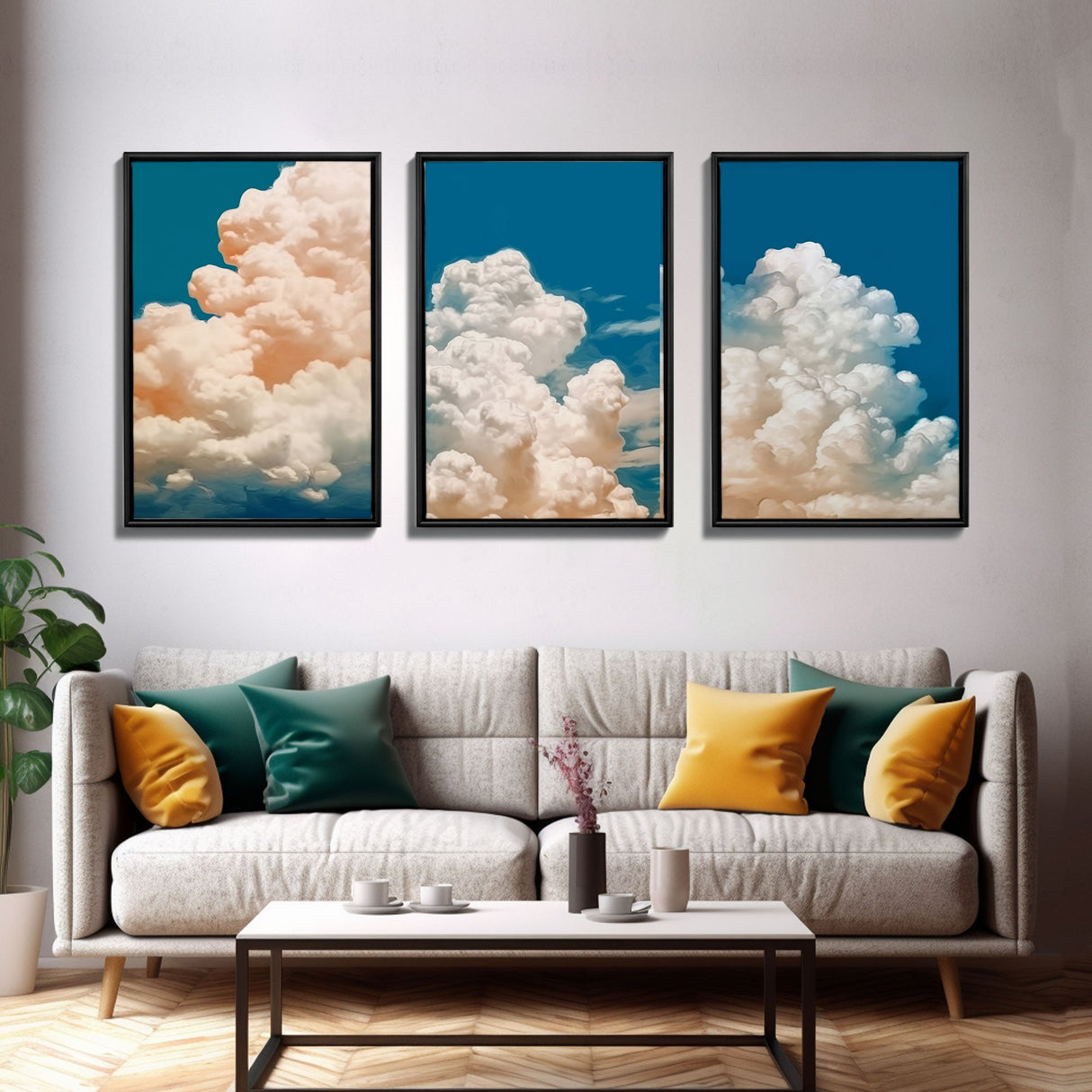 Cloud Wall Art Triptych 3 Piece Set Blue Wall Art Abstract Art Print Minimalist Wall Art Indigo Art Maximalist Deco Sky Wall Art Sky Print