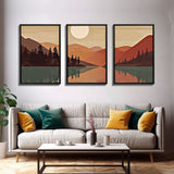 Boho Wall Art Prints, 3 Panel Canvas Art, Pacific Northwest Sunset, Boho Wall Art Set Minimalist Modern Mid Century Abstract Forest Wall Art