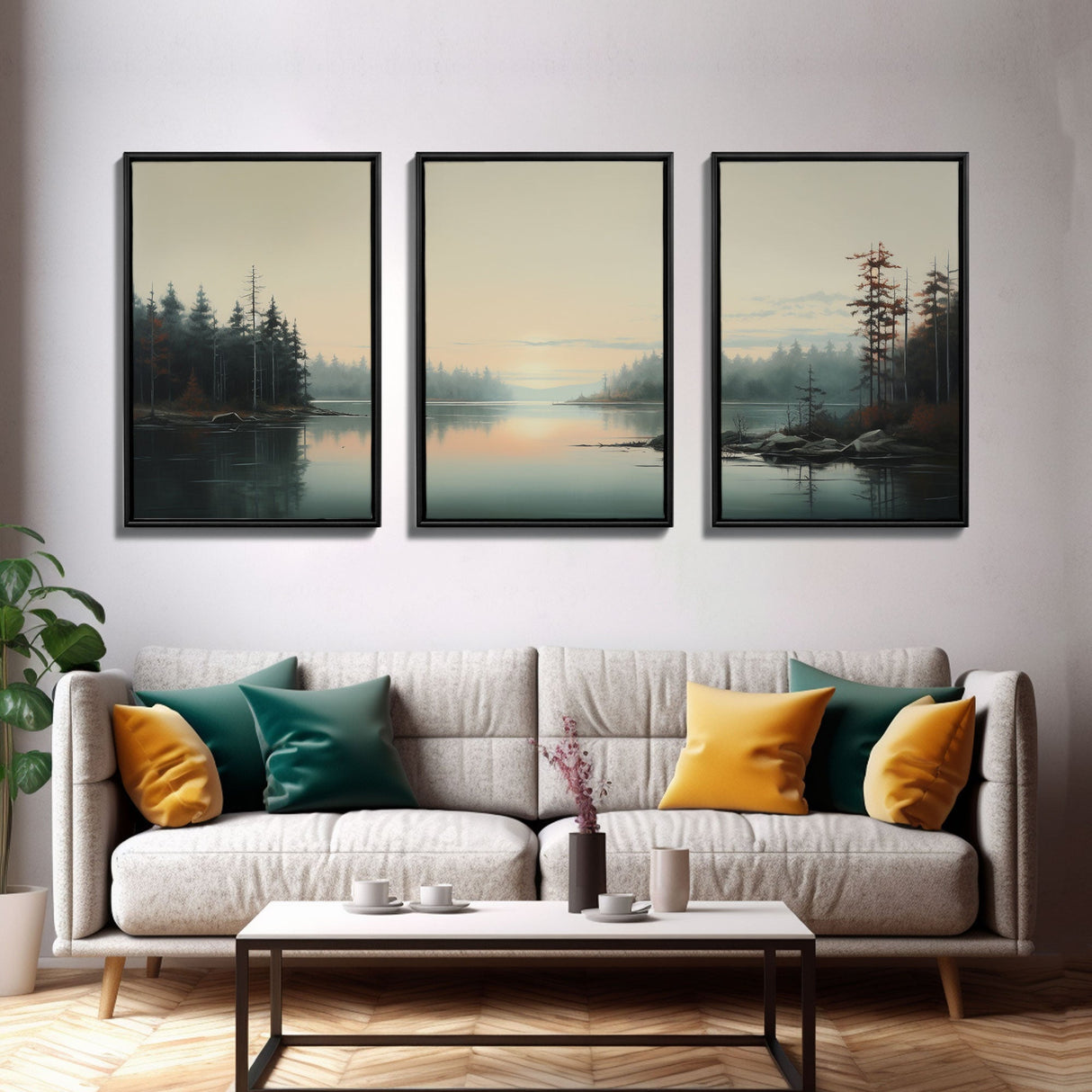 Framed Canvas Wall Art Set of 3 Oil Painting Forest Tree Prints Minimalist Neutral Art Modern Farmhouse Wall Decor, Boho Art