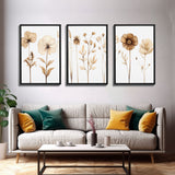 Boho Style Minimalist Farmhouse 3 Piece Wall Art, White Background Wildflowers, Botanical Floral Art, Rustic Chic Decor