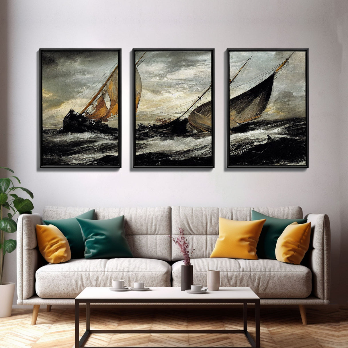 Shipwreck at Sea, Nautical Art, Disaster art, 3 piece wall art, 3 piece canvas print, cool home wall decor