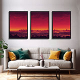 Los Angeles on Fire, Wildfire Art, Abstract City Skyline, 3 piece wall art, 3 piece canvas print