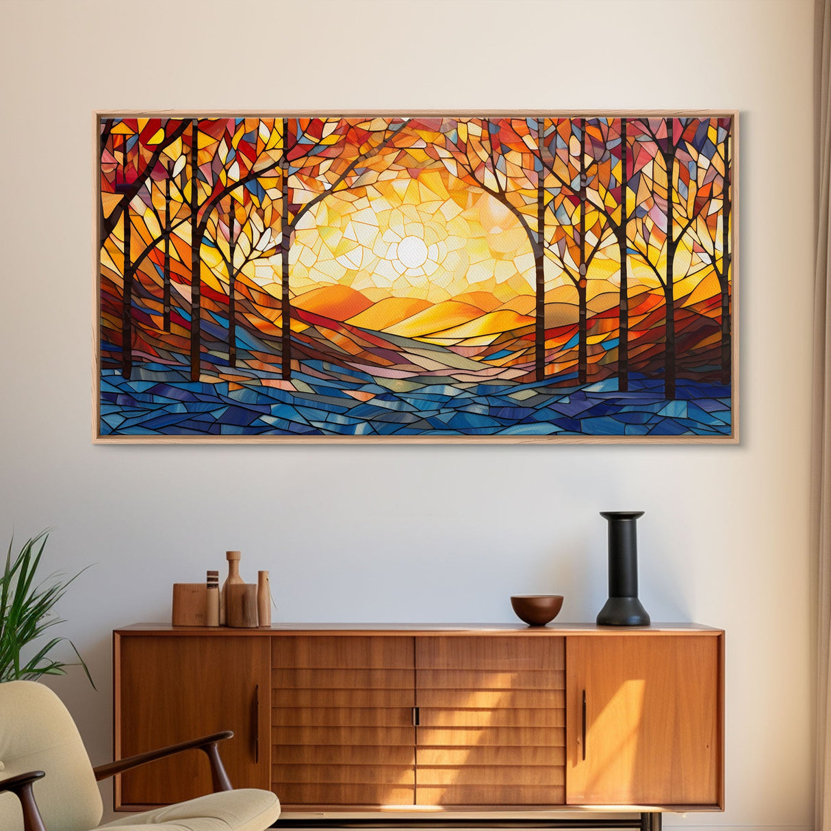 Abstract Art Print, Botanical Art, Sunset Wall Art, Vibrant Art, Autumn Print, Fall Wall Art, Canvas Art Print, Wall Hanging, Panoramic Art