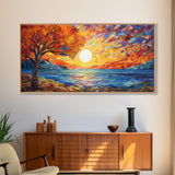 Mosaic Wall Art, Abstract Wall Print, Sunset, Lake Art, Canvas Print, Wall Hanging, Panoramic Art, Dining Room Decor, Realtor Thank You