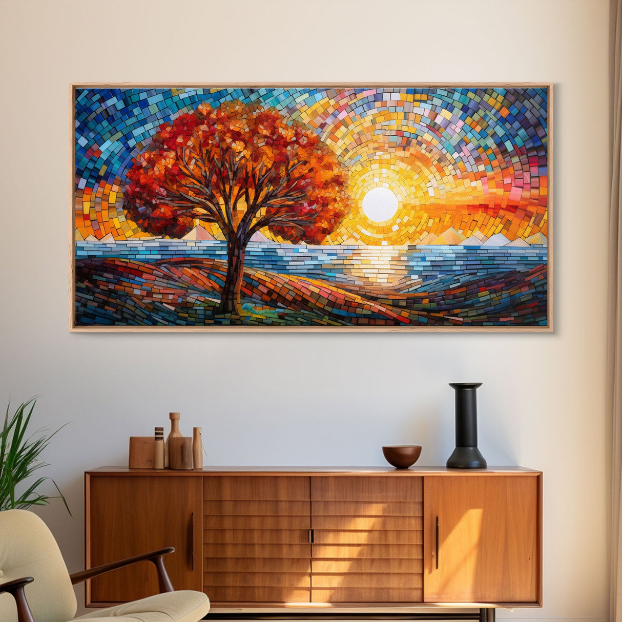 Sunset, Lake Art, Mosaic Wall Art, Abstract Wall Print, Canvas Print, Wall Hanging, Panoramic Art, Bedroom Teen Girl Art, Gifts For Grandma