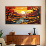 Fall Wall Art, Abstract Wall Print, Sunset Art, River Art, Canvas Print, Wall Hanging, Panoramic Art, Nature Lover Gift, Above Bed Decor