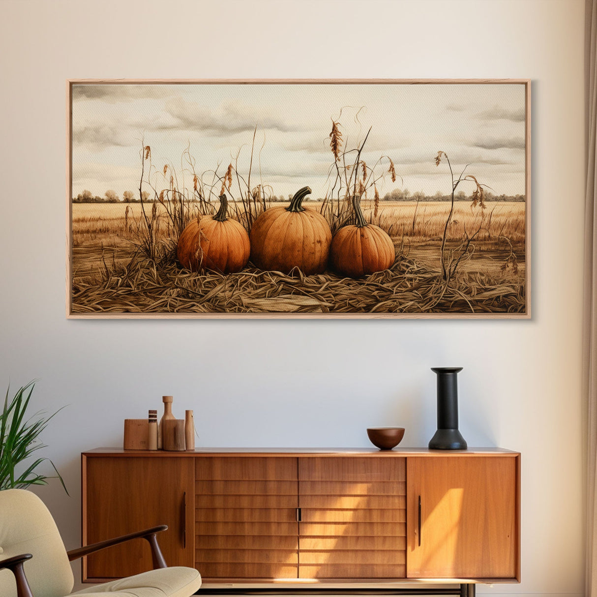 Autumn Wall Art, Pumpkin Decor, Farm Wall Art, Canvas Print, Wall Hanging, Panoramic Art, Farmhouse Wall Decor, Housewarming Gift, RV Decor