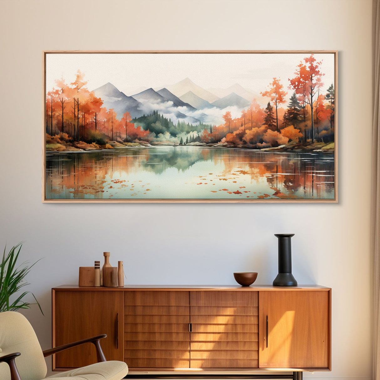 Watercolor Wall Art, Nature Art, River Wall Art, Fall Art, Canvas Print, Wall Hanging, Panoramic Art, Watercolor Nature Print, Wedding Gift