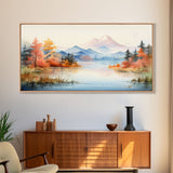 Lake Art. Mountains Wall Art, Fall Art, Nature Art, Watercolor Wall Art, Canvas Print, Wall Hanging, Panoramic Art, Farmhouse Wall Art