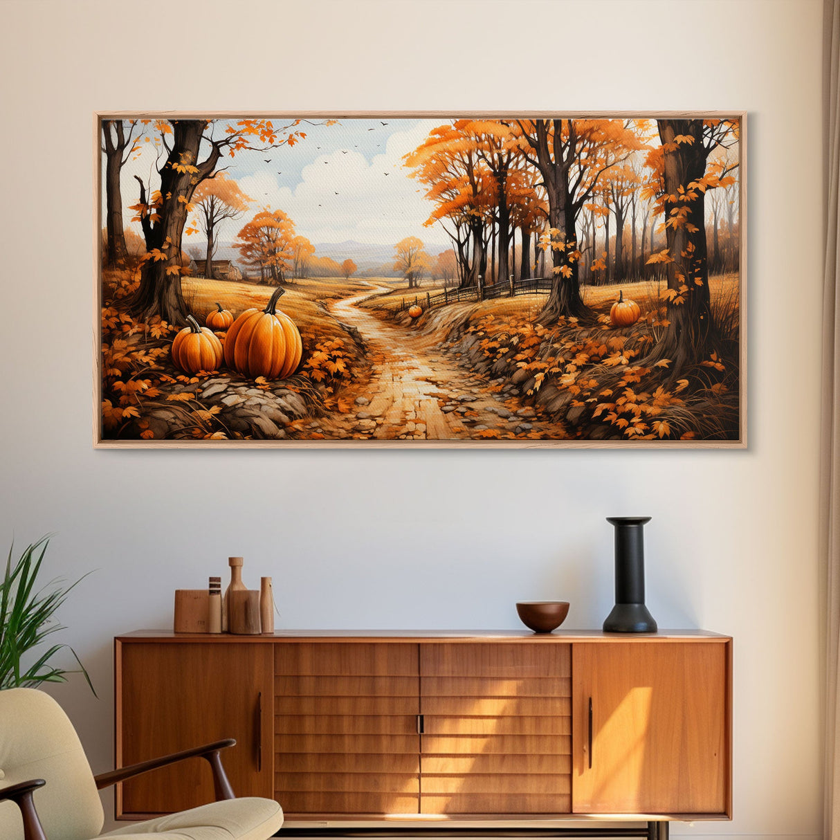 Pumpkin Wall Art, Fall Wall Decor, Nature Art, Trees Art, Canvas Print, Wall Hanging, Panoramic Art, Country Home Decor, Office Prints