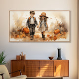 Boy And Girl Holding Hands, Fall Wall Decor, Canvas Print, Wall Hanging, Panoramic Art, Kids Wall Art, Nursery Wall Art, Gifts For Grandma