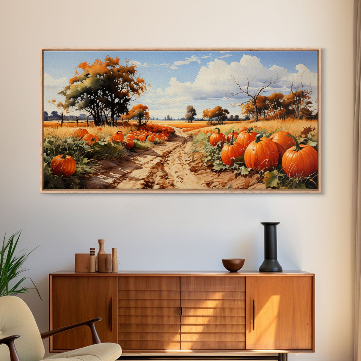 Fall Wall Art, Pumpkin Decor, Nature Wall Art, Canvas Print, Wall Hanging, Panoramic Art, Farmhouse Art, Country Home Decor, Kitchen Prints