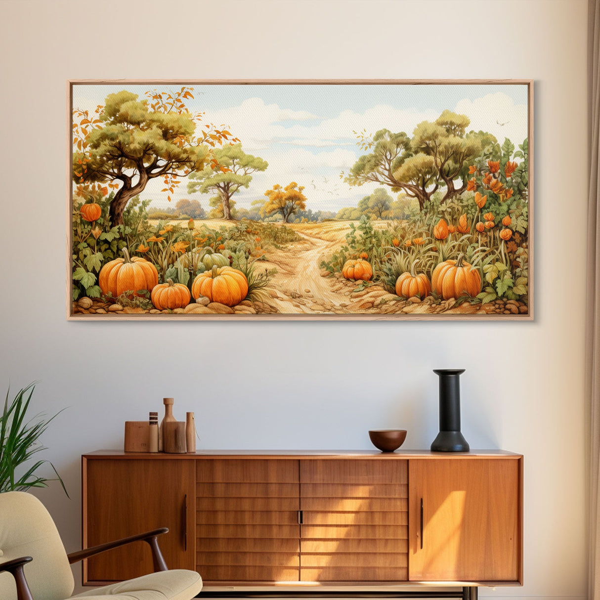 Fall Wall Art, Pumpkin Decor, Nature Wall Art, Canvas Print, Wall Hanging, Panoramic Art, Living Room Prints, Country Home Wall Art, RV Art