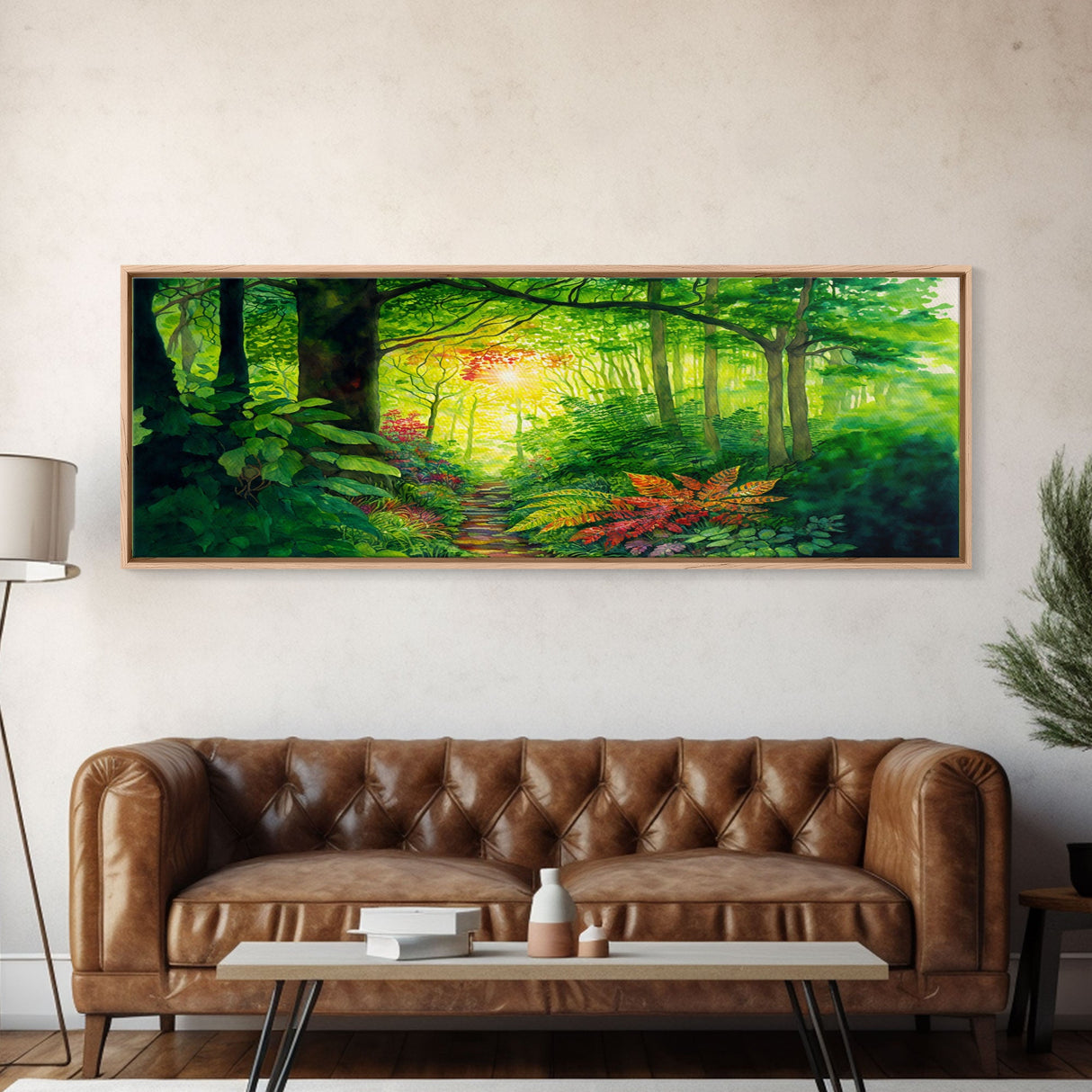 Panoramic Landscape Canvas Print - Tropical Jungle Watercolor Paintings for Living Room, Bedroom