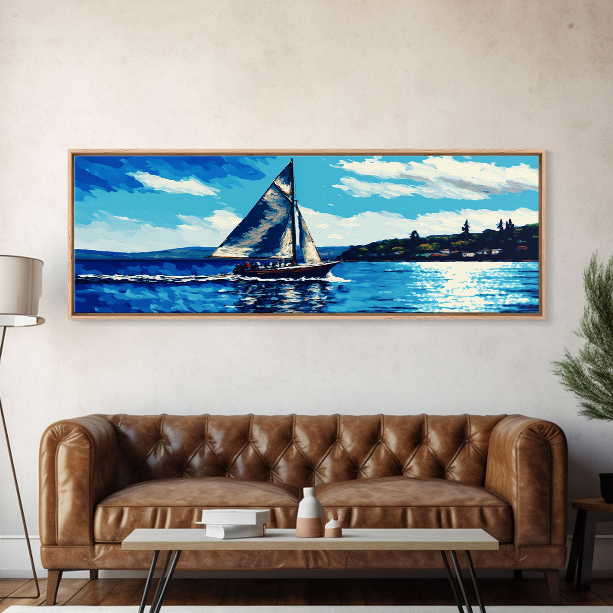 Come Sail Away - Panoramic Sail Boat Art - Framed Canvas Print - Oil Painting Reprint - Framed Art - Sailing On The Open Ocean