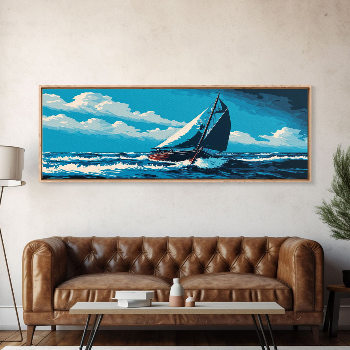 Come Sail Away - Panoramic Sail Boat Art - Framed Canvas Print - Oil Painting Reprint - Framed Art - Sailing On The Ocean Blue